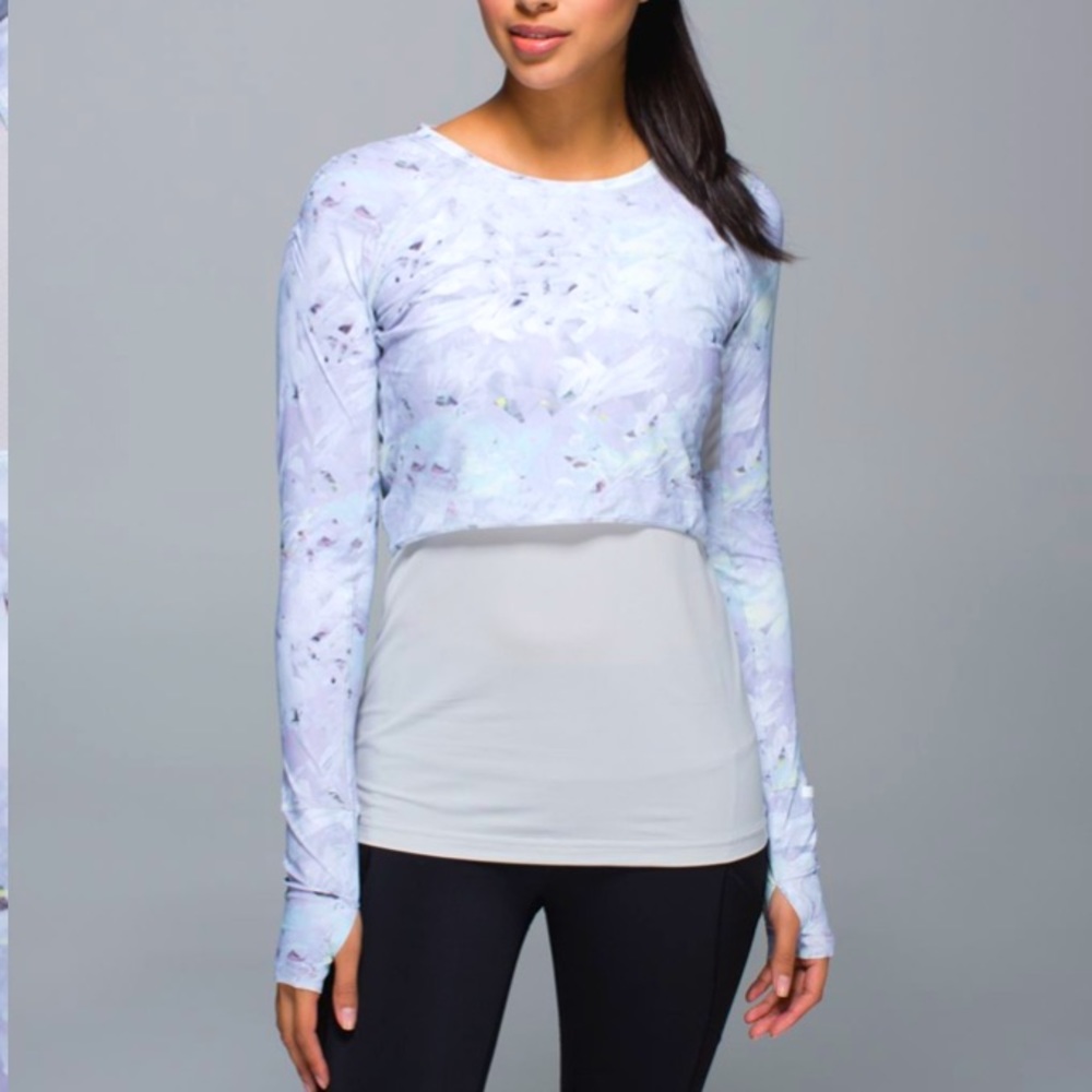 Lululemon Sea Me Run Long Sleeve Top Tee Shirt Vented Back Art To Wear Purple